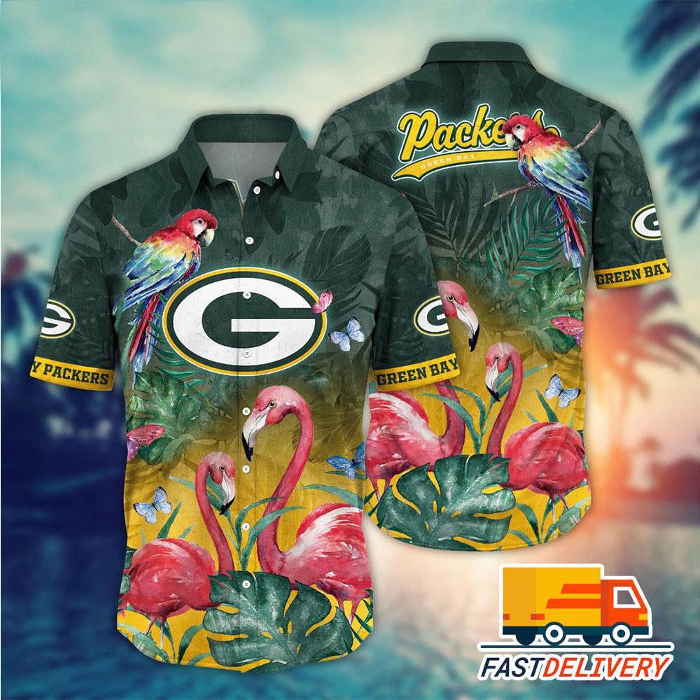Green Bay Packers Tropical Flamingo Hawaiian Shirt by
