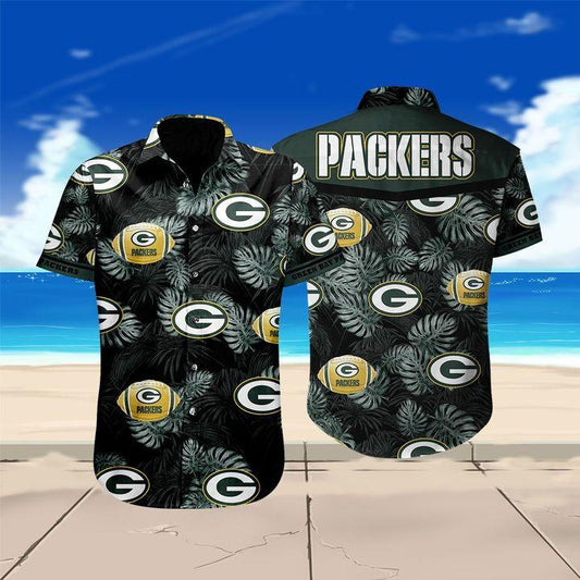 Green Bay Packers Tropical Hawaiian Shirt Palm Leaf Design