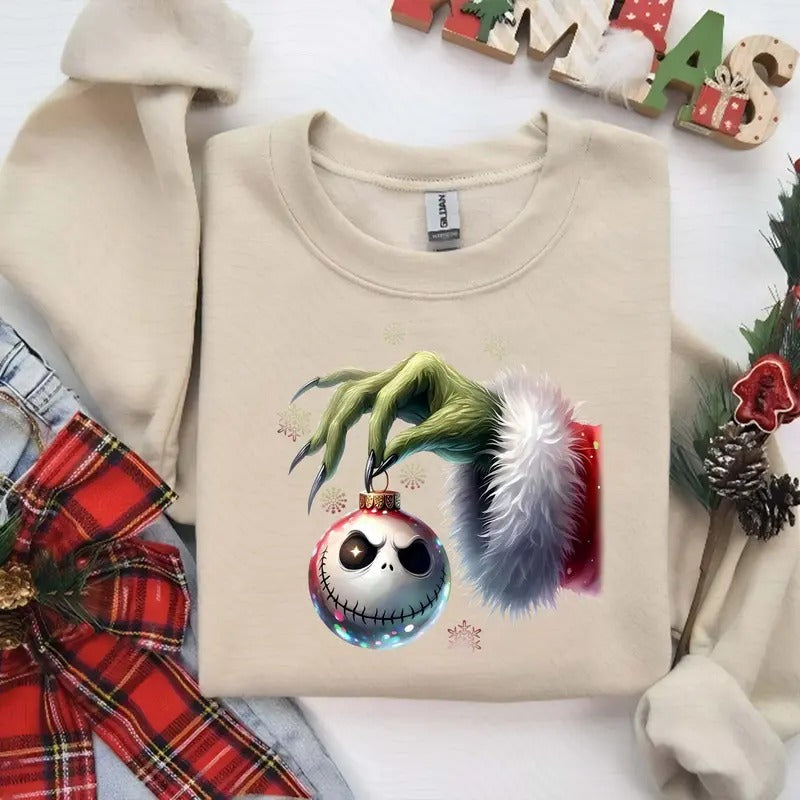 Green Character Hand Christmas Shirt, Xmas Movie, Character Xmas Funny Christmas Thief Sweater, Festive Season Hoodie Casual Classic Cotton Fabric