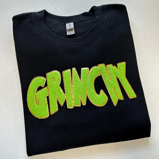 Green Chenille Patch Sweatshirt -- BLACK T-Shirts, Hoodie | InkThreadWorks.com