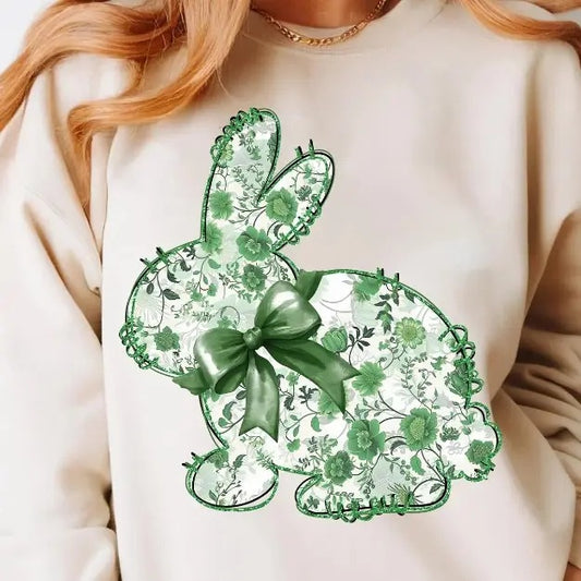 Green Floral Bunny  DTF Transfers - THIS IS NOT A SHIRT Hoodie, Sweatshirt | InkThreadWorks.com