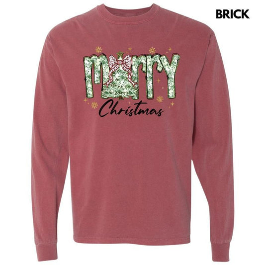 Green Floral Merry Christmas Long Sleeve Comfort Colors T-Shirt 'NLB' Hoodie, Sweatshirt | InkThreadWorks.com