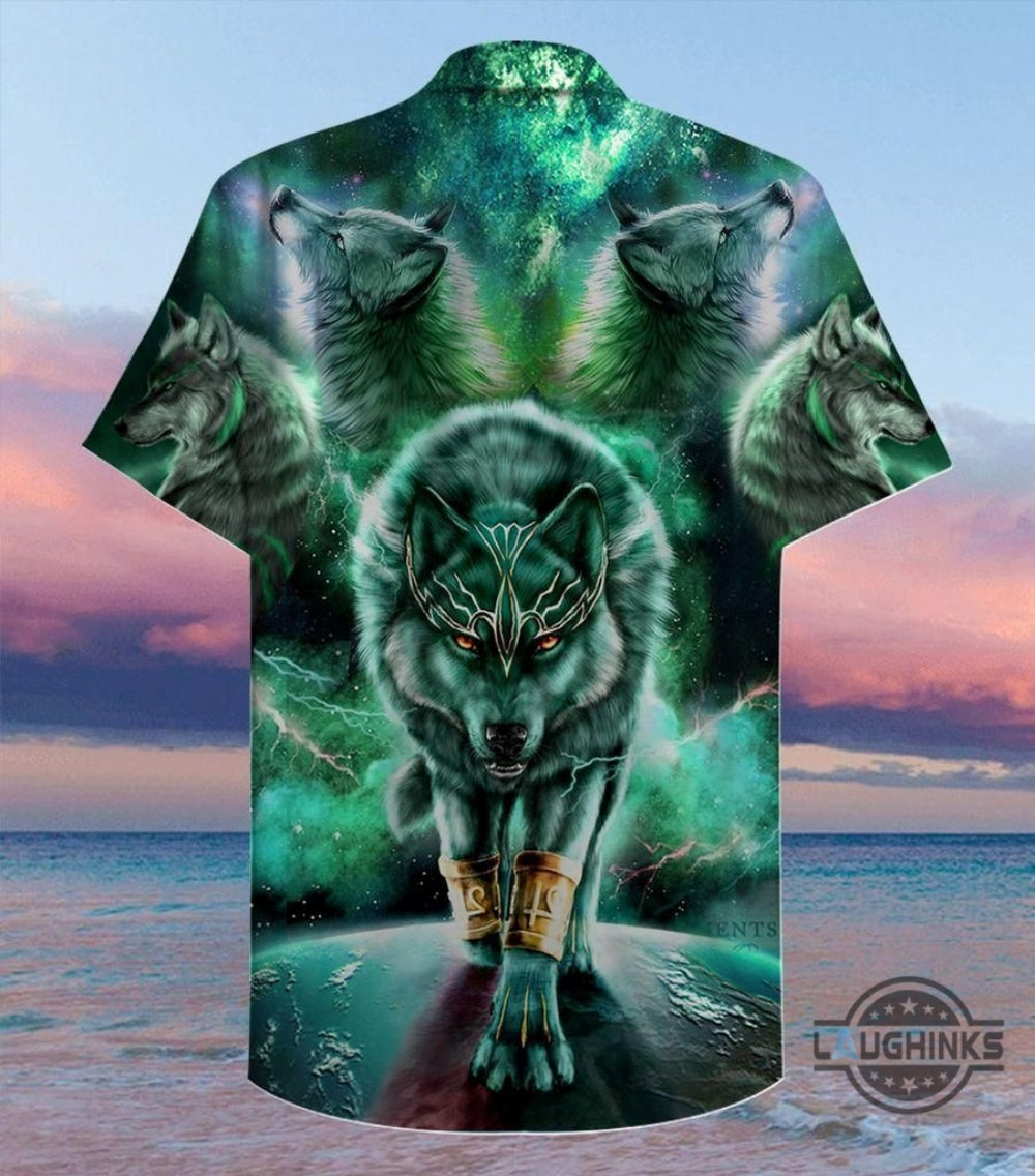 Green Galaxy Wolf Tropical Hawaiian Shirt 131 Aloha Hawaii Shirts Aloha Summer Beach Button Up Shirts And Shorts NEW