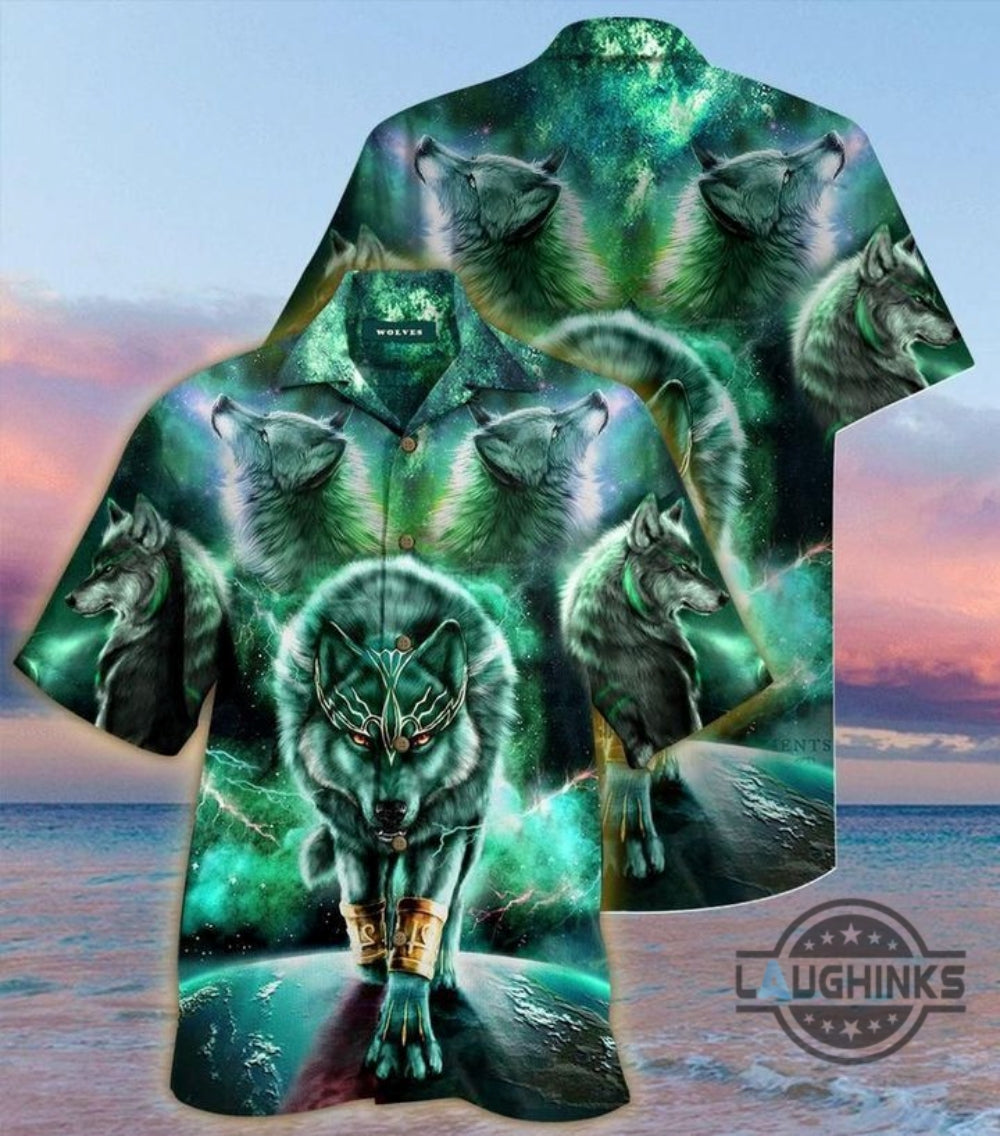 Green Galaxy Wolf Tropical Hawaiian Shirt 131 Aloha Hawaii Shirts Aloha Summer Beach Button Up Shirts And Shorts NEW