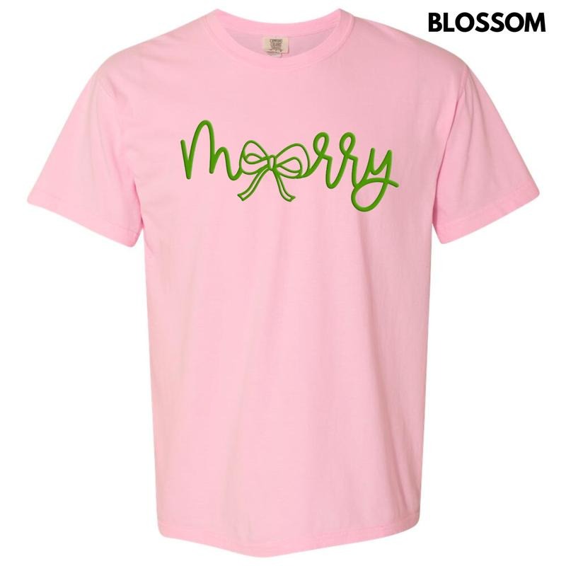 Green Merry Bow PUFF Comfort Colors T-Shirt Hoodie, Sweatshirt | InkThreadWorks.com