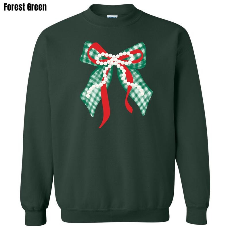 Green Plaid + Pearl Bow Sweatshirt 'NLB' T-Shirts, Hoodie | InkThreadWorks.com