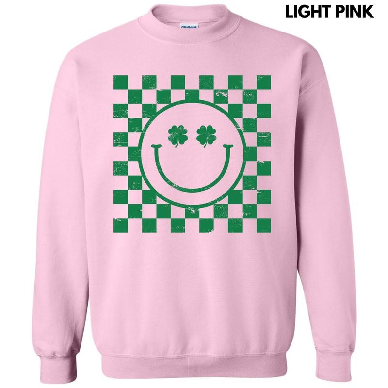 Green Shamrock Checker Happy Face Sweatshirt 'NLB' T-Shirts, Hoodie | InkThreadWorks.com
