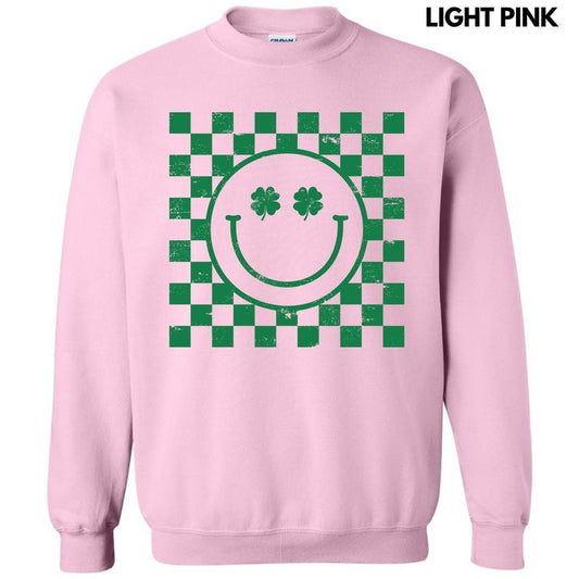 Green Shamrock Checker Happy Face Sweatshirt 'NLB' T-Shirts, Hoodie | InkThreadWorks.com
