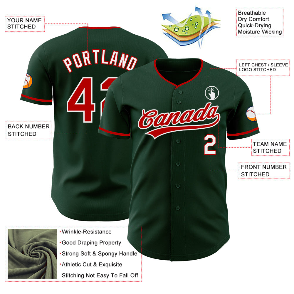 Custom Green Red-White Authentic Baseball Jersey