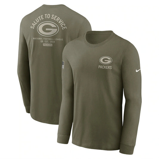 Green Bay Packers Olive 2025 Salute to Service Sideline Long Sleeve T-Shirt