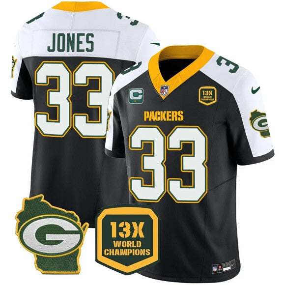 Green Bay Packers #33 Aaron Jones Black White 2023 F.U.S.E. Home With 1-Star C