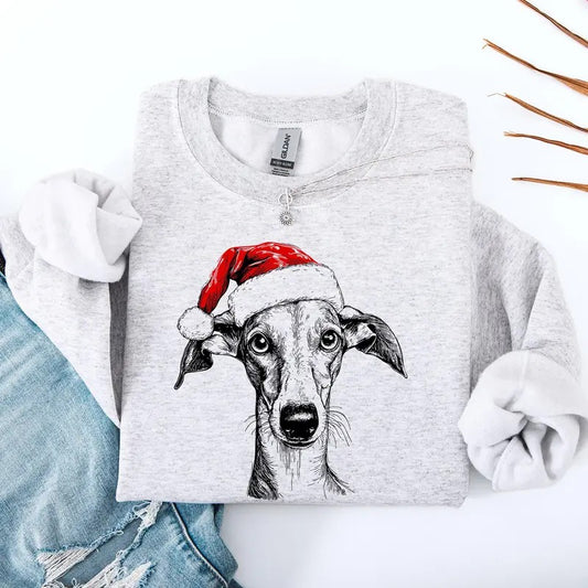 Grey Hound, Santa, Dog, Christmas, Dog Lover, Pet Sweatshirt, Crew Neck, Women's, Crewneck T-Shirts, Hoodie