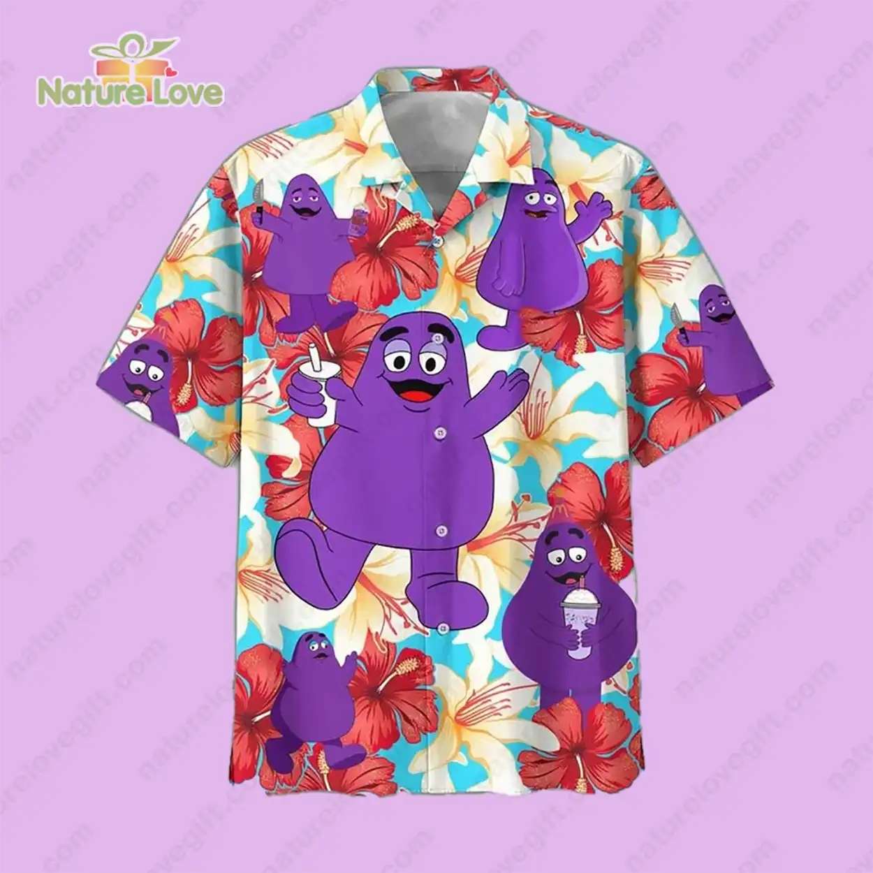Grimace Shake Hibiscus Flower Grimace Shake Meme Hawaiian Shirt
