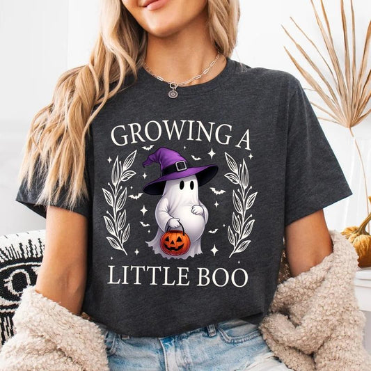 Growing A Little Boo Shirt - Cute Halloween Maternity T-Shirt for Pregnant Moms with Ghost Pumpkin Design, Spooky Season...