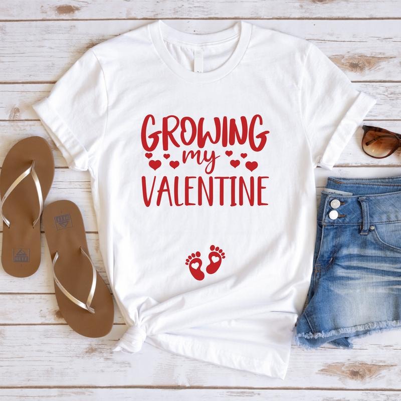 Growing My Valentine Shirt, Valentines Day Pregnancy Announcement Tee, Mom To Be Gift T-shirt, Baby Reveal Shirt,...
