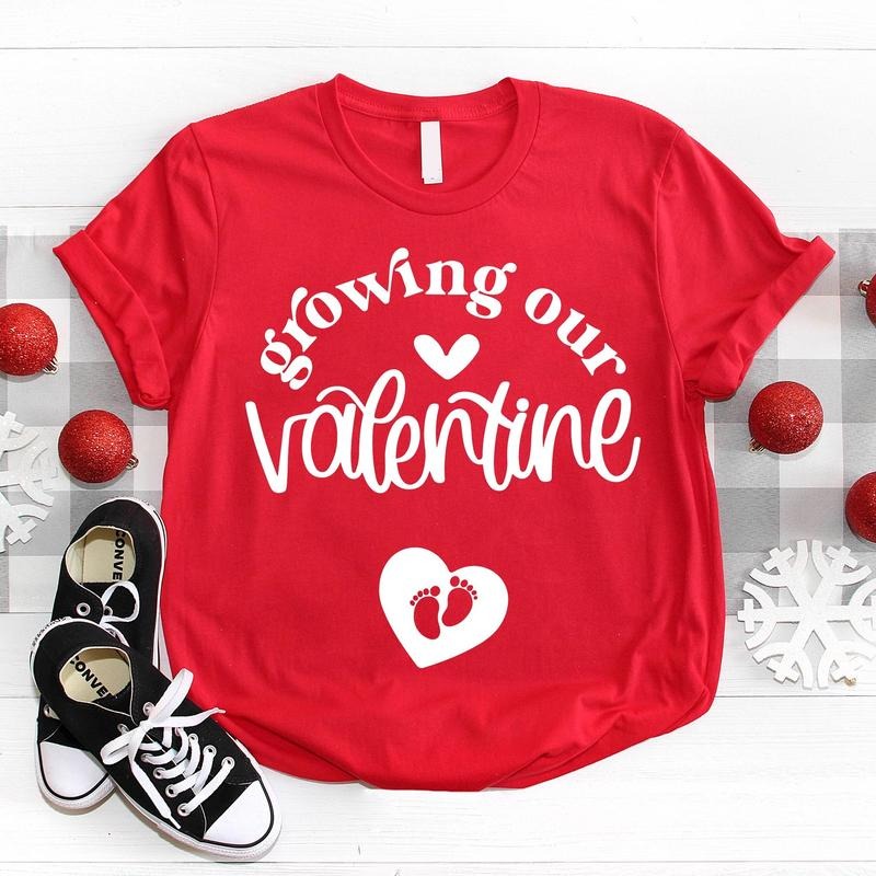 Growing Our Valentine Shirt, Valentines Day Pregnancy Announcement T-Shirt, Cute Baby Reveal Shirt, Expecting Mama Short...