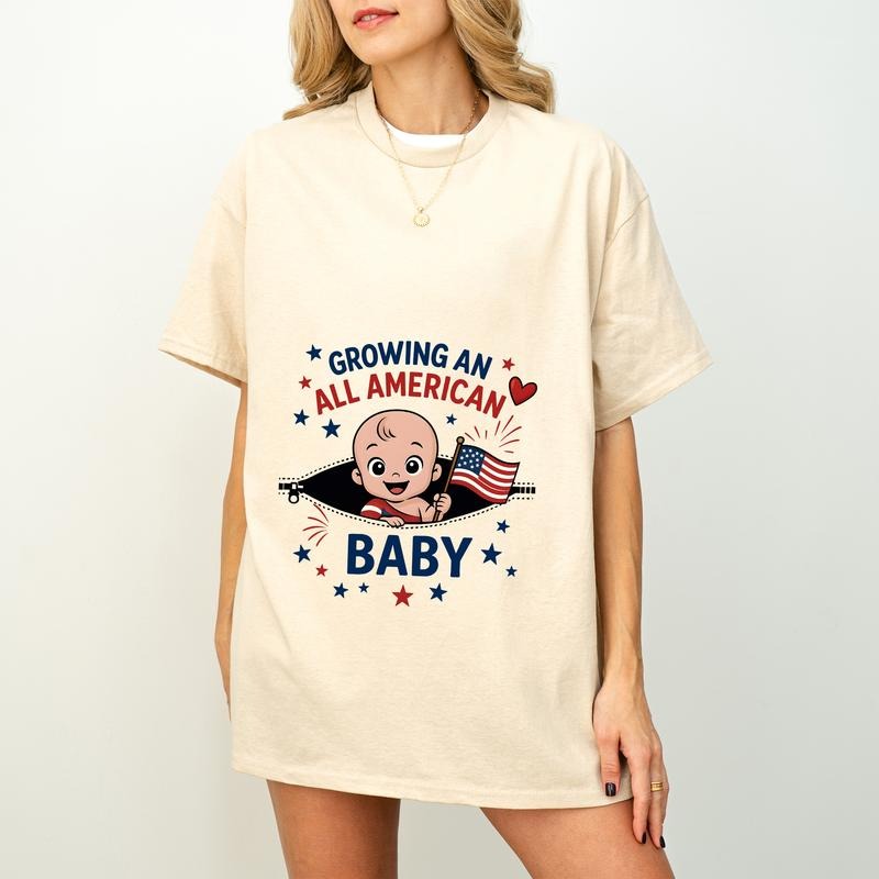 Growing an All American Baby T-Shirt, Funny Pregnancy 4th of July Shirt, Summer Pregnant Announcement T-Shirt, Patriotic Day, 4th of July Pregnancy Announcement Shirt, Future Mom Shirt, Pregnancy Reveal Shirt Independence Day