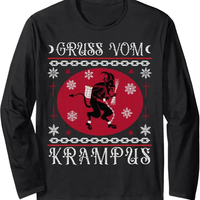 Gruss Vom Krampus. Goth Christmas Ugly Sweater. Krampus Xmas Long Sleeve T-Shirt Hoodie, Sweatshirt | InkThreadWorks.com