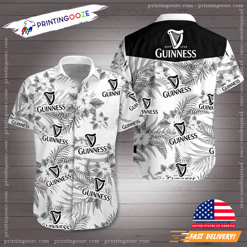 Guinness Hawaiian Shirt Tropical Flora Beach Lovers
