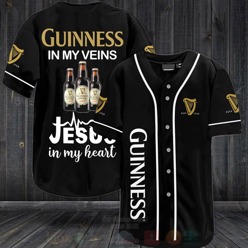 FASHION Guinness Beer In My Veins Jesus Is My Heart Baseball Jerseys Botton Shirt