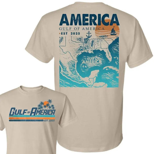 Gulf of America est 2025 2 sided T-shirt, T-shirt Unisex Full Color Full Size for man and women, All Size. Casual Round Neck