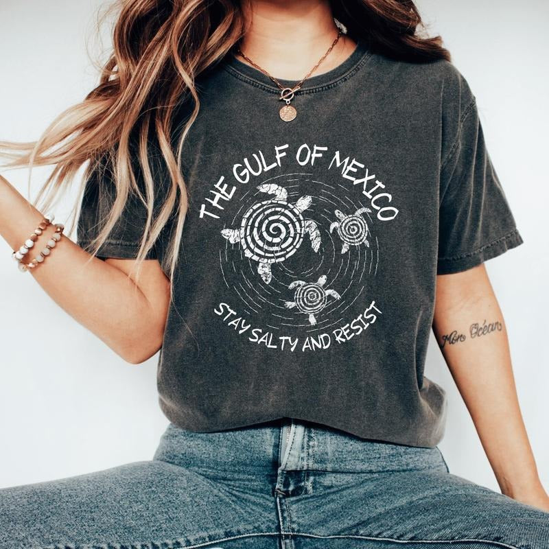 Gulf of Mexico Stay Salty and Resist T-Shirt, Gulf Coast T-Shirt, American Gulf of Mexico T-shirt, Turtle Gulf of Mexico Tee