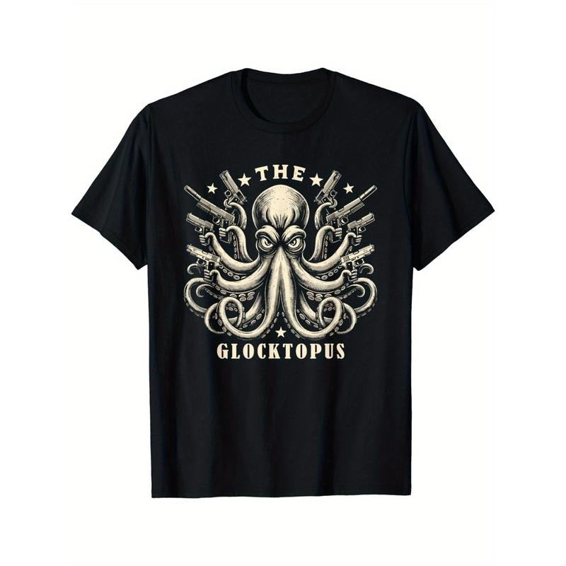 Gun lovers retro squid octopus fun graphic art t-shirt Made in USA