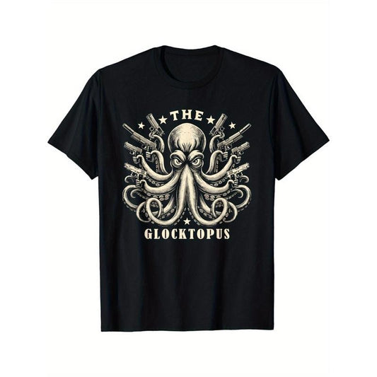 Gun lovers retro squid octopus fun graphic art t-shirt Made in USA