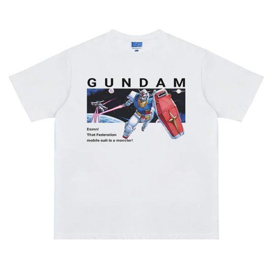 Gundam "Space Battle" Vintage Oversized Tee Anime T-shirt 100% Cotton Original Design Men's Top for Fans Menswear Tshirt