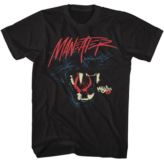 Hall And Oates - Maneater Panther - American Classics - Solid Black Adult Short Sleeve T-Shirt