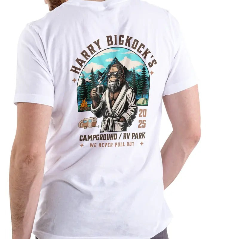 HARRY'S CAMPGROUND AND RV PARK T Shirt, Unisex. Cotton, funny shirt, Bigfoot Menswear Soft Stylish Top Hoodie, Sweatshirt