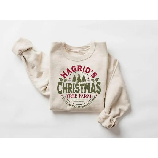 Hagrid's Christmas Tree Farm Shirt, Tree Farm Shirt, Autumn Graphic Tee, Thanksgiving Shirt Family, Cozy Fall Gift, Book Lover Gift xmas sweater