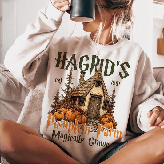 Hagrid's Pumpkin Farm est 1981 Fall Season Sweatshirt, Autumn Retro Pumpkin Patch Tee, Pumpkin Season Fall Vibes Shirt,...