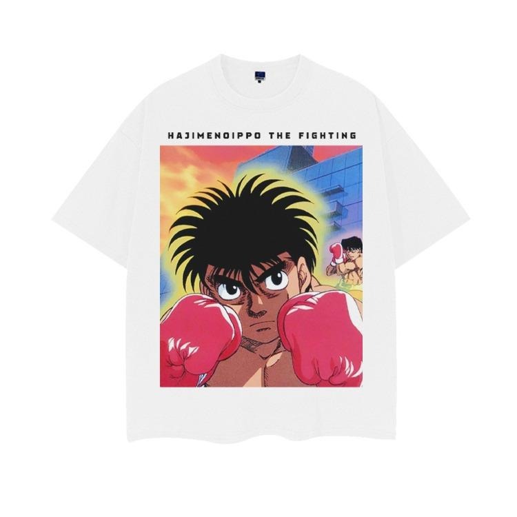 Hajime no Ippo "Momentum" Heavyweight Vintage Tee 100% Cotton OVERSIZED Anime T-shirt Menswear Top Crew Necks Tshirt Casual Streetwear White Baggy Crewneck Tropical