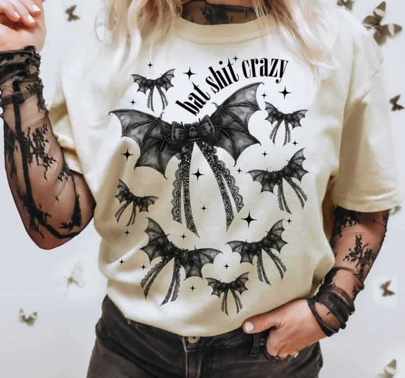 Halloween Bat shit crazy Gothic Coquette bow shirt, retro halloween shirt Hoodie, Sweatshirt | InkThreadWorks.com