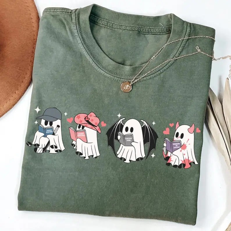 Halloween Book Tropes  Shirt, Halloween Book Ghost Gift, Book Genres Halloween Bookish Crewneck, Cute Spooky Book Lover...