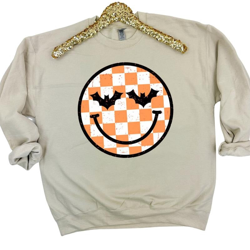 Halloween Checkered Happy Face Sweatshirt T-Shirts, Hoodie | InkThreadWorks.com