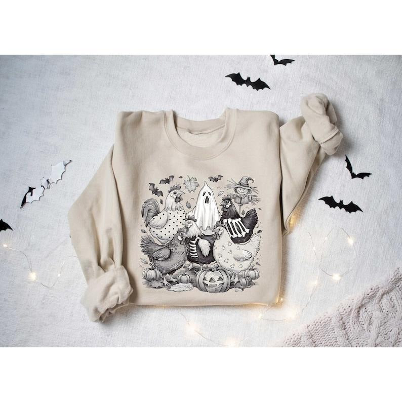 Halloween Chicken Sweatshirt, Halloween Chicken Shirt, Chicken Lover Gift, Funny Chicken Shirt, Ghost Chickens Tee, Fall...