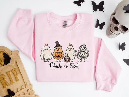 Halloween Chicken Sweatshirt,Funny Halloween Chicken or Treat Sweatshirt,Halloween Trick-or-Treat Shirt,Halloween Custom...