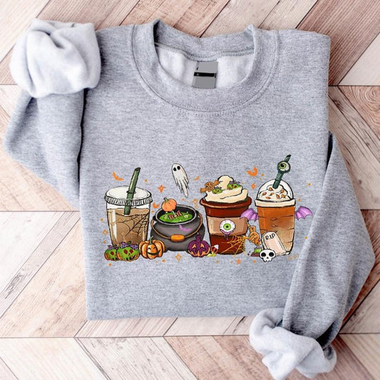 Halloween Coffee Latte Sweatshirt, Fall Coffee Sweater, Pumpkin Halloween Hoodie, Unisex Coffee Lover Gift, Spooky Season...