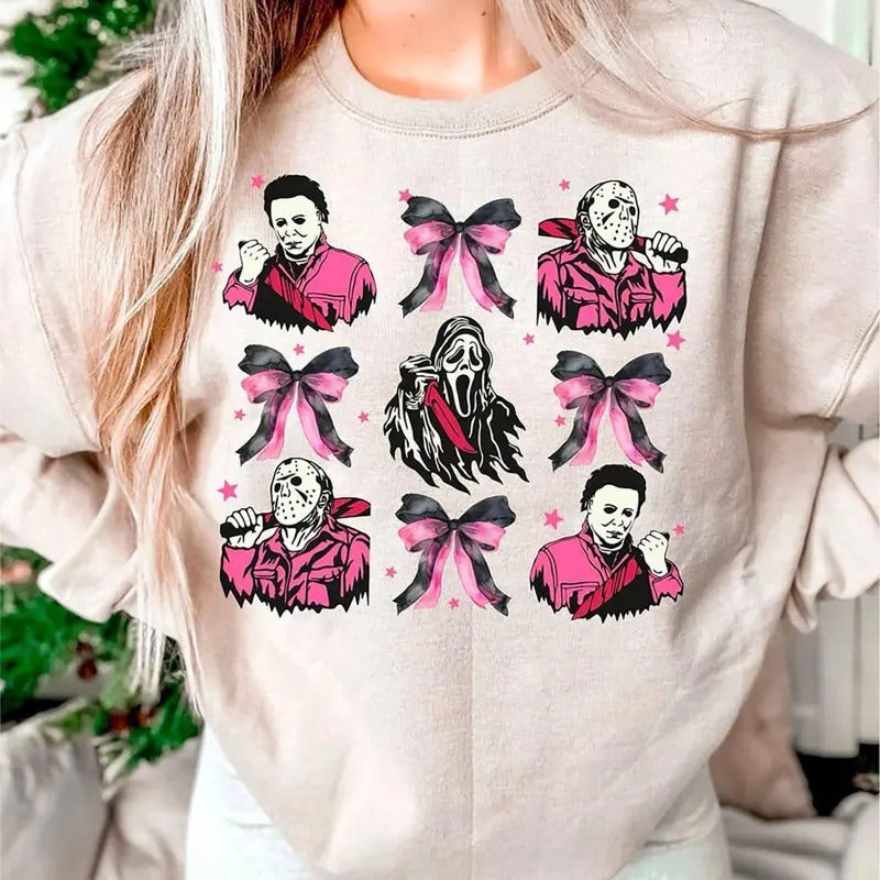 Halloween Coquette Sweatshirt, Halloween Movie T-Shirt, Summerween Shirt, Ghostface Sweatshirt, Scream Movie Sweater,  Halloween Coquette Bow Sweatshirt