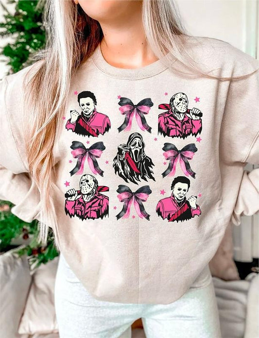 Halloween Coquette Sweatshirt, Horror Movie T-Shirt, Summerween Shirt, Horror Coquette Shirt, Michael Myers Sweatshirt, Ghostface Sweatshirt, Scream Horror Movie Sweater, Horror Halloween Coquette Bow Sweatshirt, Horror Movie Shirt