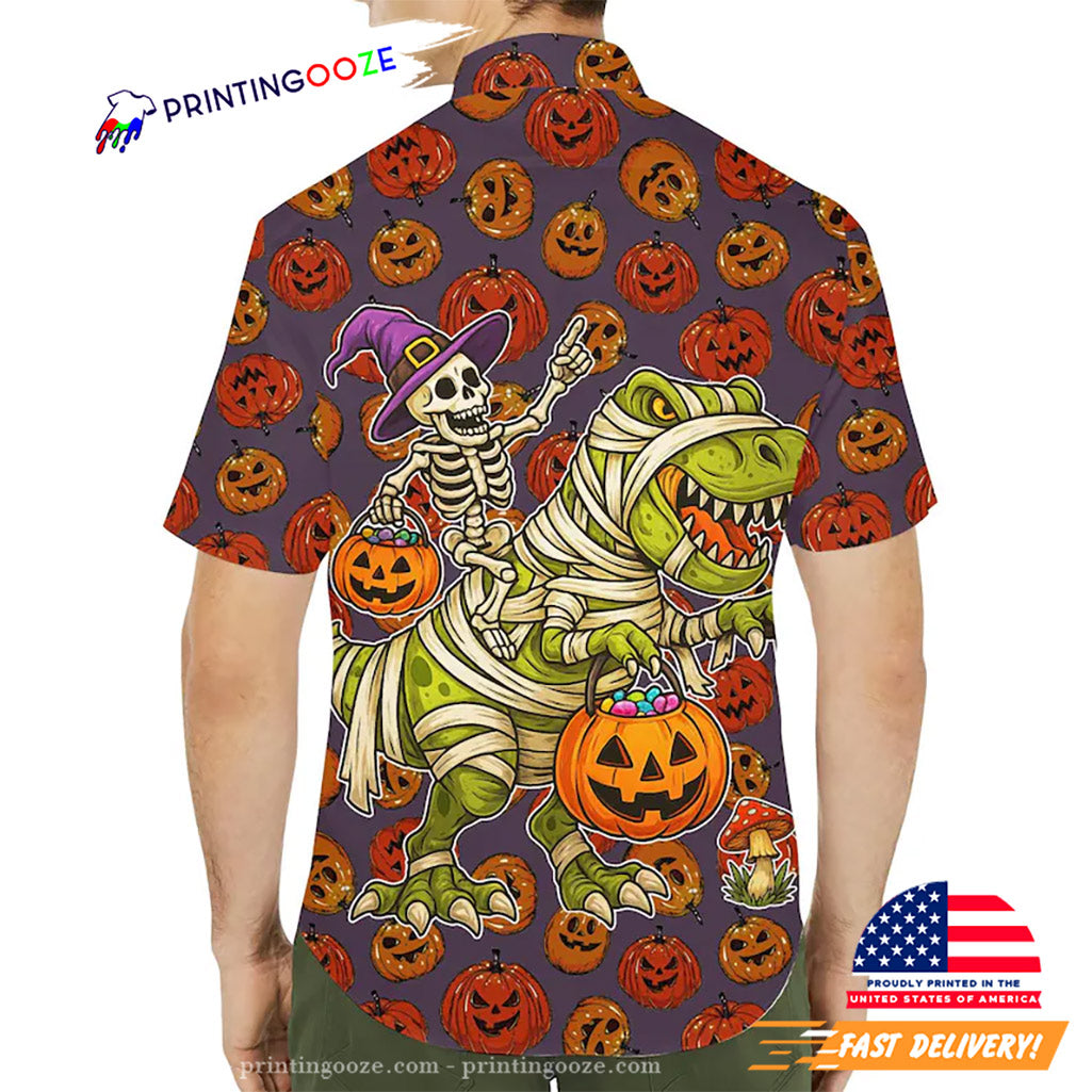 Halloween Dinosaur Funny Skeleton Mummy Pumpkin Hawaiian Shirt