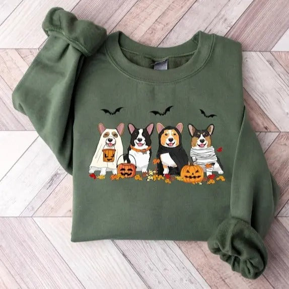 Halloween Dog Sweatshirt, Corgi Ghost Dogs sweatshirt, Halloween Sweatshirt, Halloween Sweater, Ghost Dog Sweatshirt,...