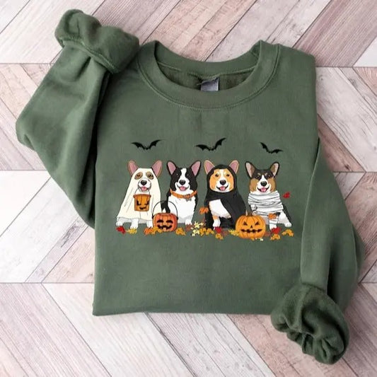 Halloween Dog Sweatshirt, Corgi Ghost Dogs sweatshirt, Halloween Sweatshirt, Halloween Sweater, Ghost Dog Sweatshirt,...