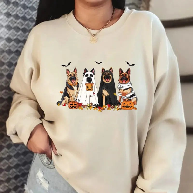 Halloween Dog Sweatshirt, German Shepherd Ghost Dogs Shirt, Halloween Sweater, Ghost Sweatshirt, Ghost Dog Shirt, Unisex...