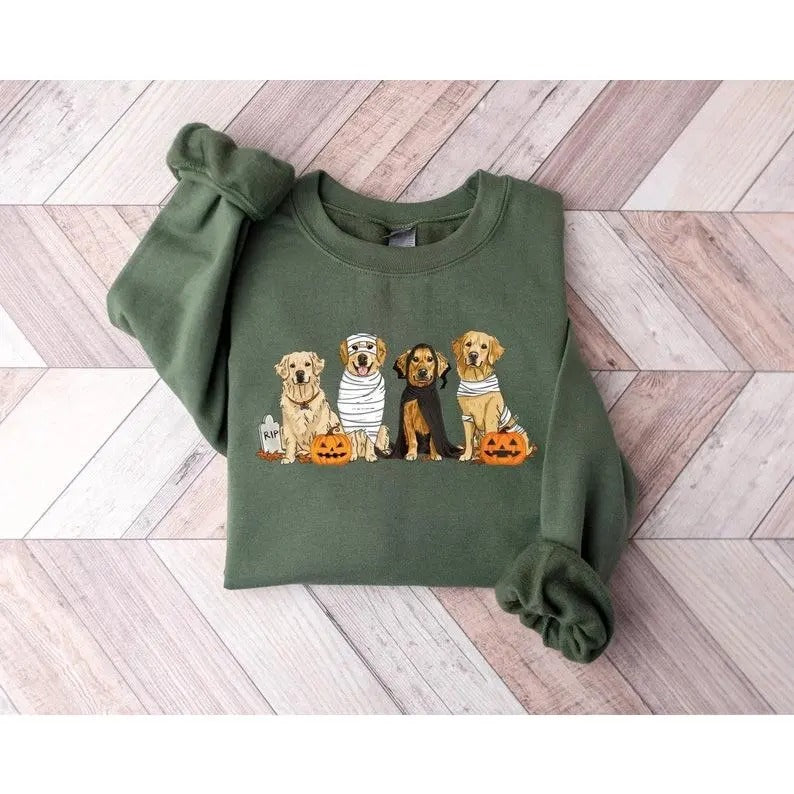 Halloween Dog Sweatshirt, Golden Retriever Ghost Dogs sweatshirt, Halloween Sweater T-Shirts, Hoodie | InkThreadWorks.com