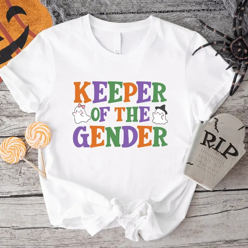 Halloween Gender Reveal Party T-Shirt, Keeper Of The Gender Shirt, Matching Baby Announcement Shirt, Maternity Gift Tee,...