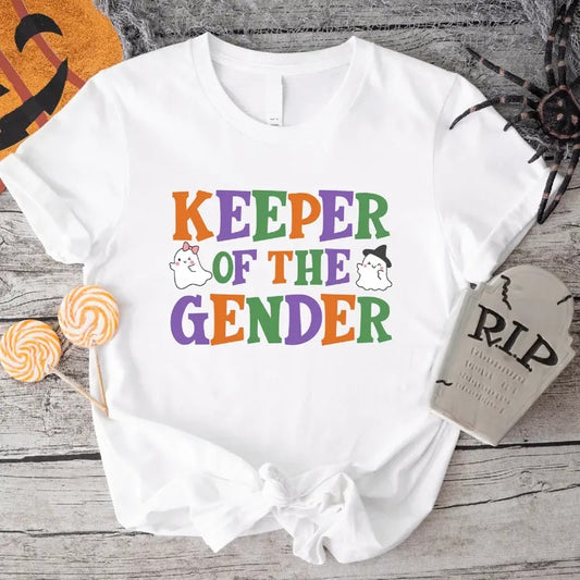 Halloween Gender Reveal Party T-Shirt, Keeper Of The Gender Shirt, Matching Baby Announcement Shirt, Maternity Gift Tee,...