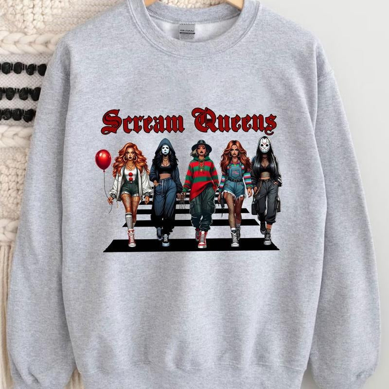 Halloween Horror Characters Scream Queens Shirt, Halloween Graphic Tee Shirt, Lady Horror Shirt, Horror Girls Shirt Halloween Ghostface Tee